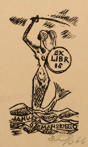 Exlibris by Jozef Szuszkiewicz from Poland for Janusz Szymanski - Mermaid 