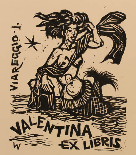 Exlibris by Remo Wolf from Italy for Valentina Viareggio - Mermaid 