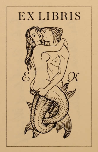 Exlibris by Johan Buckland Wrigth from Great Britain for Else Marie Knudsen - Mermaid 