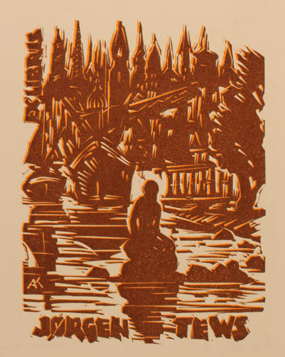 Exlibris by Kàroly Andrusko from Yugoslavia for Jørgen Tews - Mermaid 