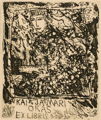 Exlibris by Evald Okas from Estonia for Kai ja Mari Okas - Woman 