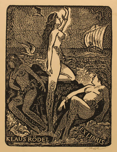 Exlibris by L. Vlodek from Czechoslovakia for Klaus Rödel - Mermaid 