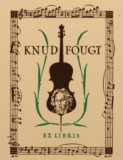 Exlibris by Christian Blæsbjerg from Denmark for Knud Fougt - Music 