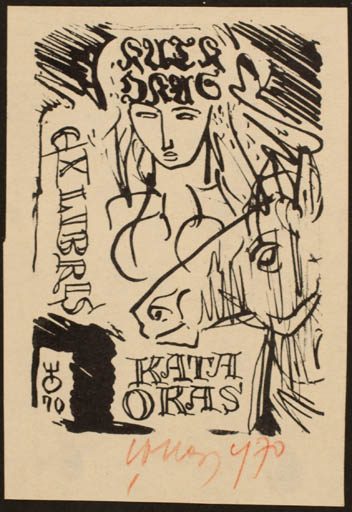 Exlibris by Evald Okas from Estonia for Kata Okas - Horse Woman 