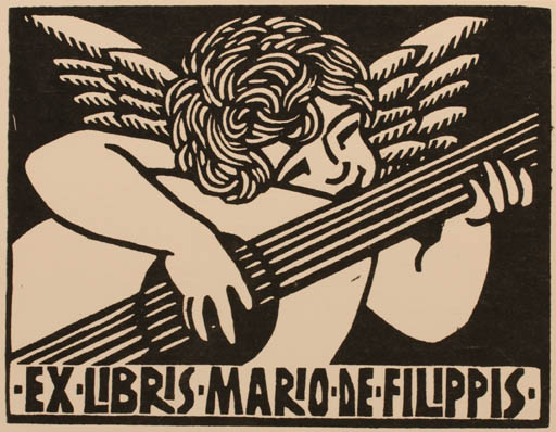 Exlibris by Costante Costantini from Italy for Mario de Filippis - Angel Music 