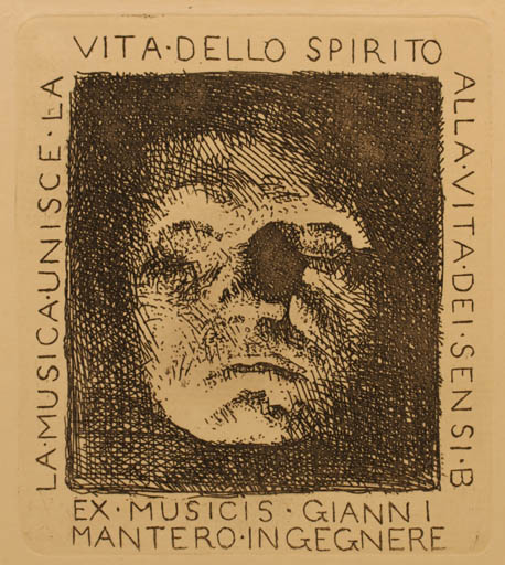 Exlibris by Alberto Gagliardo from Italy for Gianni Mantero - Ex Mucika Portrait 