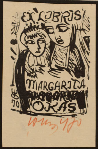 Exlibris by Evald Okas from Estonia for Margarita Okas - Child Woman 