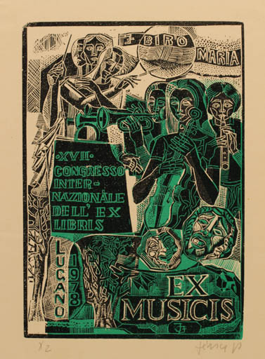 Exlibris by Janos Jozsa from Hungary for Biro Maria - Ex Mucika Exlibris Congress Group Music 