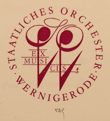 Exlibris by Gerhard Tag from Germany for Wernigerrode Staatliches Orcester - Ex Mucika Music 