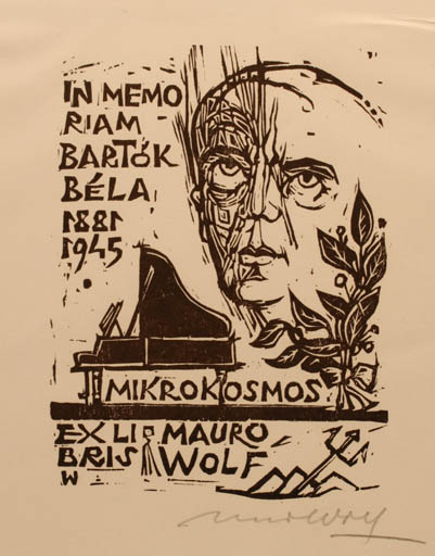 Exlibris by Remo Wolf from Italy for Mauro Wolf - Music Portrait 