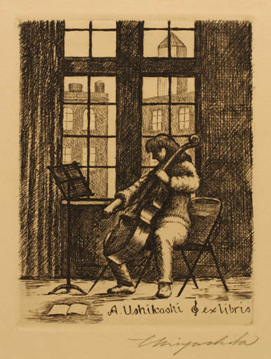 Exlibris by Tokio Miyashita from Japan for A. Ushikoshi - Interior Music 