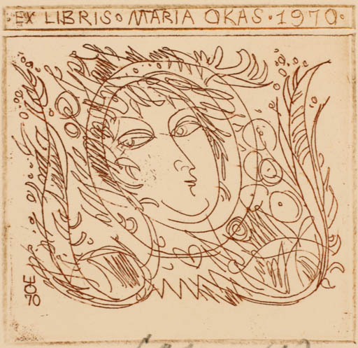 Exlibris by Evald Okas from Estonia for Maria Okas - Woman Portrait 