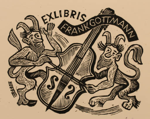 Exlibris by Hermann Huffert from Germany for Frank Gottmann - Fable Animal Music Pan/Faun 