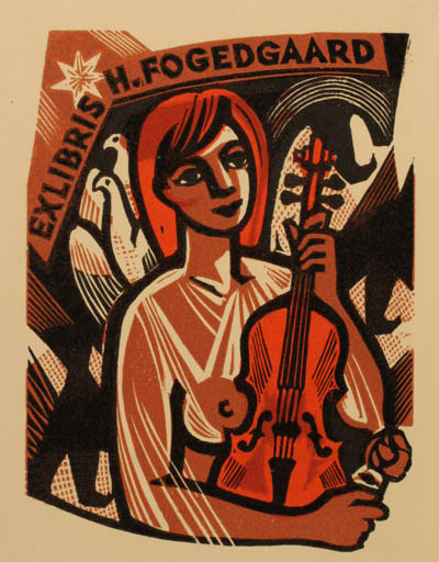 Exlibris by Dusan Janousek from Czech Republic for Helmer Fogedgaard - Woman Music 