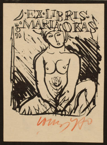 Exlibris by Evald Okas from Estonia for Maria Okas - Woman Nude 