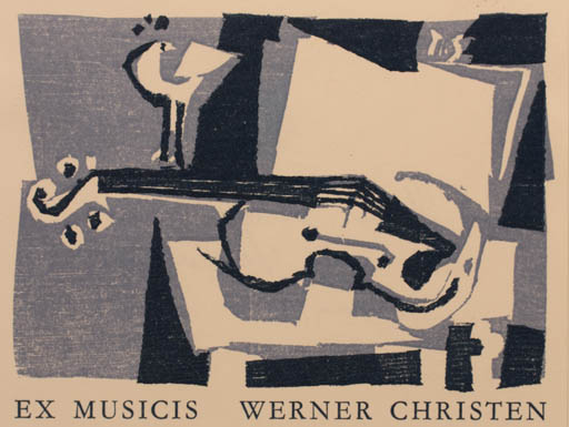 Exlibris by Hans Studer from Schwitzerland for Werner Christen - Ex Mucika Music 