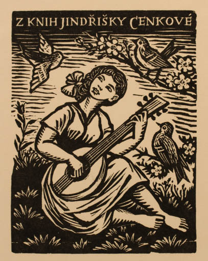 Exlibris by Michal Florian from Czech Republic for Jindrisky Cenkové - Bird Woman Music 