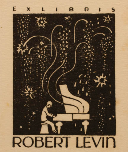 Exlibris by Albert Jaern from Norway for Robert Levin - Music 