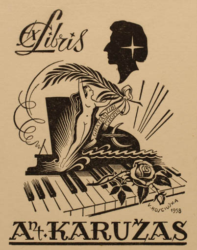 Exlibris by Vaclovas Kosciuska from Lithuania for Ant. Karuzas - Music 