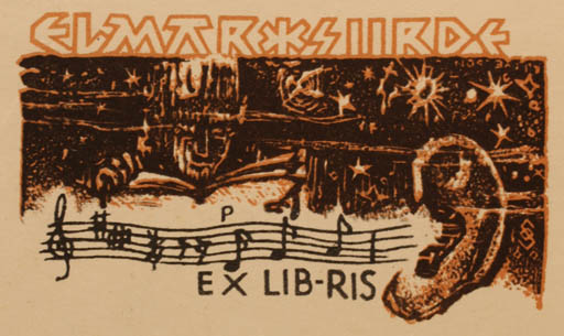 Exlibris by Olev Soans from Estonia for Elmar Surde - Music 