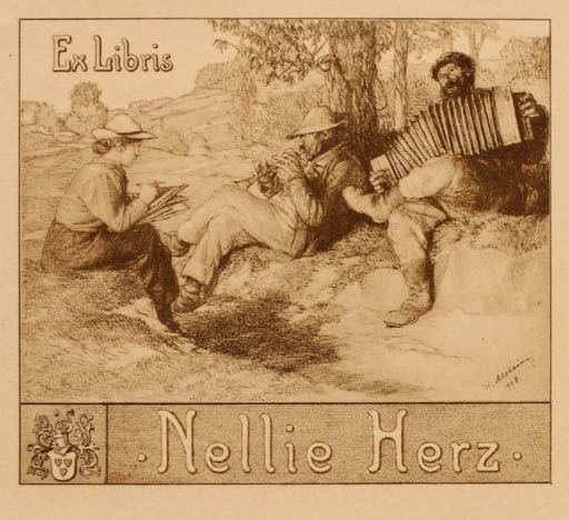Exlibris by Wilhelm Alstein from Germany for Nellie Herz - Music 
