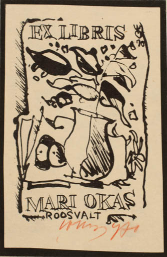 Exlibris by Evald Okas from Estonia for Maria Okas - Flower Flora 