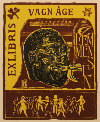 Exlibris by Oskar Thorsen from Denmark for Vagn Åge Clemmensen - Dancing Music Portrait 