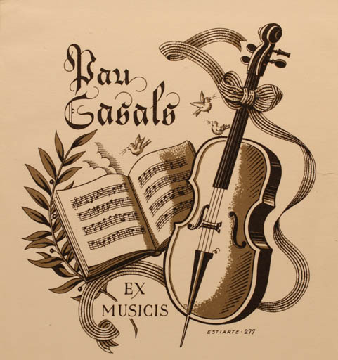 Exlibris by Juan Estiarte from Spain for Pau Casals - Music 