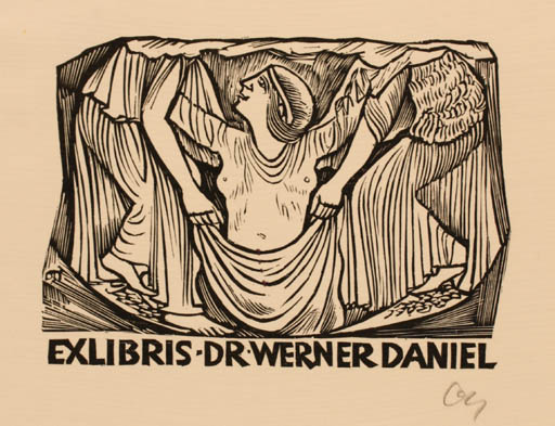 Exlibris by Herbert S. Ott from Germany for Dr. Werner Daniel - Classical antiquity Woman Mythology 