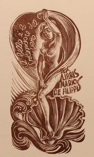 Exlibris by Gian Luigi Uboldi from Italy for Mario de Filippis - Woman Mythology Nude 