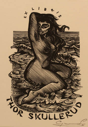 Exlibris by Gerard Gaudaen from Belgium for Thor Skullerud - Woman Mythology Nude 