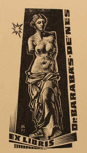 Exlibris by Antal Fery from Hungary for Dr. Denes Barabas - Woman Mythology Nude 