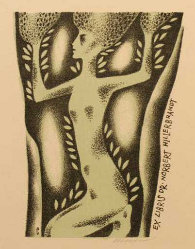 Exlibris by Vojtech Cinybulk from Czechoslovakia for Dr. Norbert Hillerbrandt - Woman Mythology Nude 