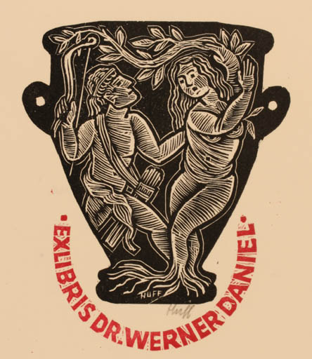 Exlibris by Hermann Huffert from Germany for Dr. Werner Daniel - Mythology Couple 