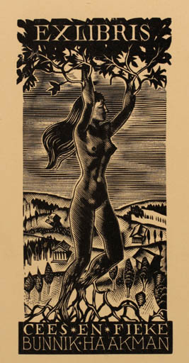 Exlibris by Wim Zwiers from Netherland for Bunnik Haakman - Woman Mythology Nude 