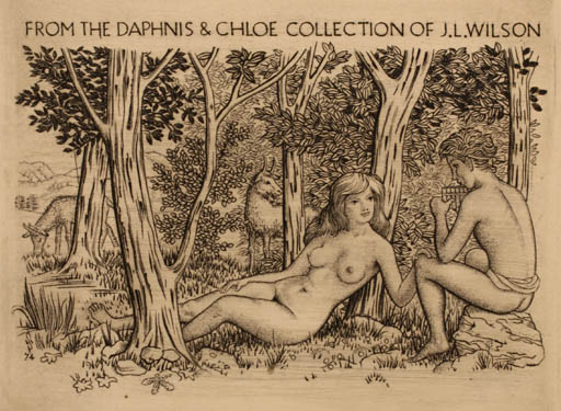 Exlibris by Mark F. Severin from Belgium for J. L. Wilson - Woman Mythology Nude Couple 