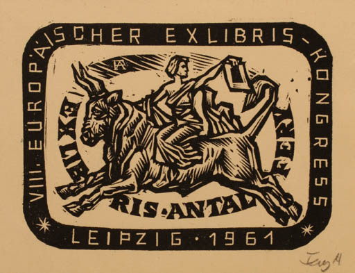 Exlibris by Antal Fery from Hungary for Antal Fery - Europa and the Bull Exlibris Congress Fauna Mythology 