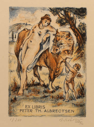 Exlibris by Bohumil Kratky from Czech Republic for Peter Therkel Albrechtsen - Europa and the Bull Mythology 