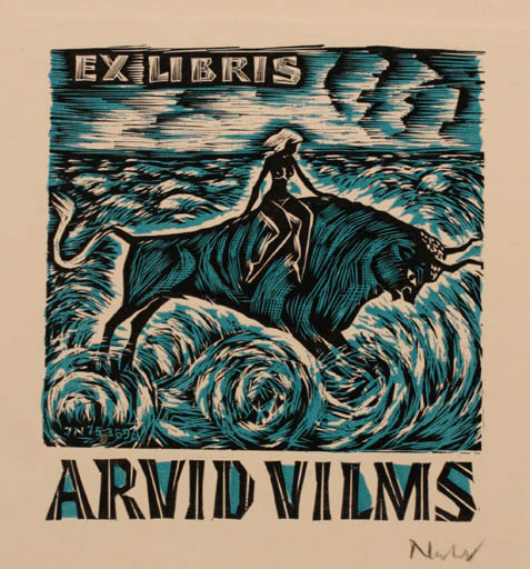 Exlibris by Johann Naha from Germany for Arvid Vims - Europa and the Bull Mythology 