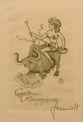 Exlibris by Eugen Schmidt from Germany for Gudrun Clemmensen - Europa and the Bull Mythology 