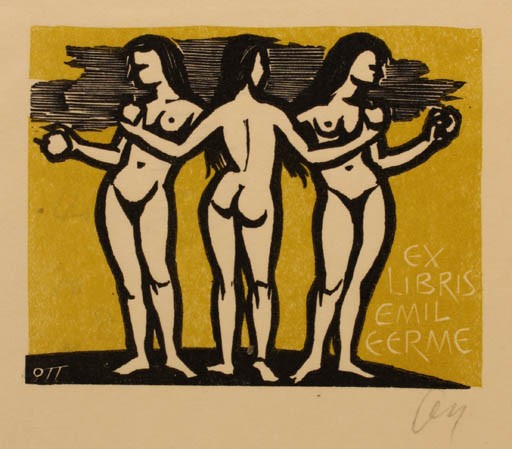 Exlibris by Herbert S. Ott from Germany for Emil Eerme - Woman Mythology Nude 