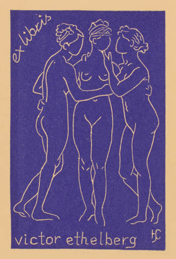 Exlibris by Henry Carlo Skov from Denmark for Victor Ethelberg - Woman Mythology Nude 