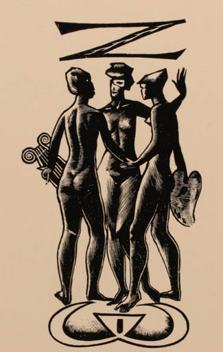 Exlibris by Wim Zwiers from Netherland for Wim Zwiers - Woman Mythology Nude 