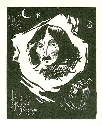 Exlibris by Eugen Goljachowski from Soviet Union for Klaus Rödel - Literature Man Portrait 