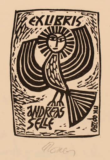 Exlibris by Pencho Koulekov from Bulgaria for Andreas Selle - Bird Mythology 