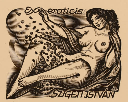 Exlibris by Istvàn Drahos from Hungary for Istvàn Szigeti - Ex Erotica Woman Mythology Nude 