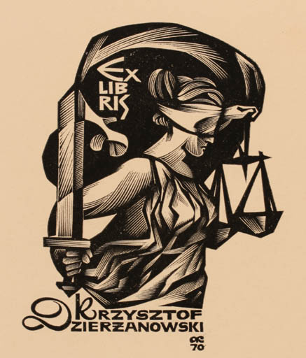 Exlibris by Anatolij Kalaschnikow from Russia for Krzysztof Zierzanowski - Law Mythology 