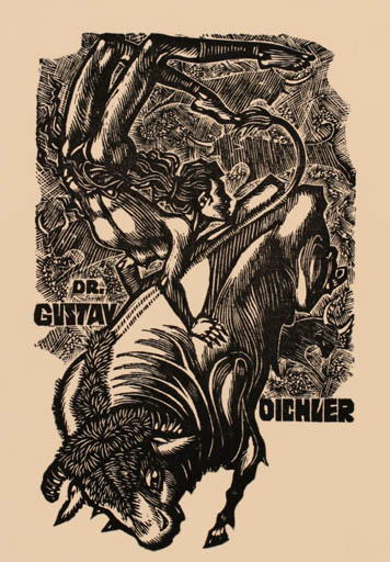 Exlibris by Hedwig Zum Tobel from Austria for Dr. Gustav Dichler - Europa and the Bull Mythology 