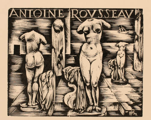 Exlibris by Hans Schulze from Germany for Antoine Rousseau - Classical antiquity Art Woman 