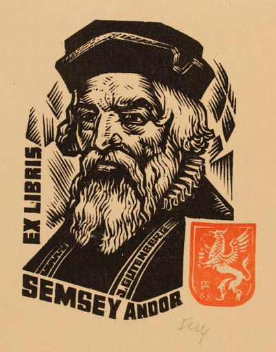 Exlibris by Antal Fery from Hungary for Dr. Andor Semsey - Portrait 